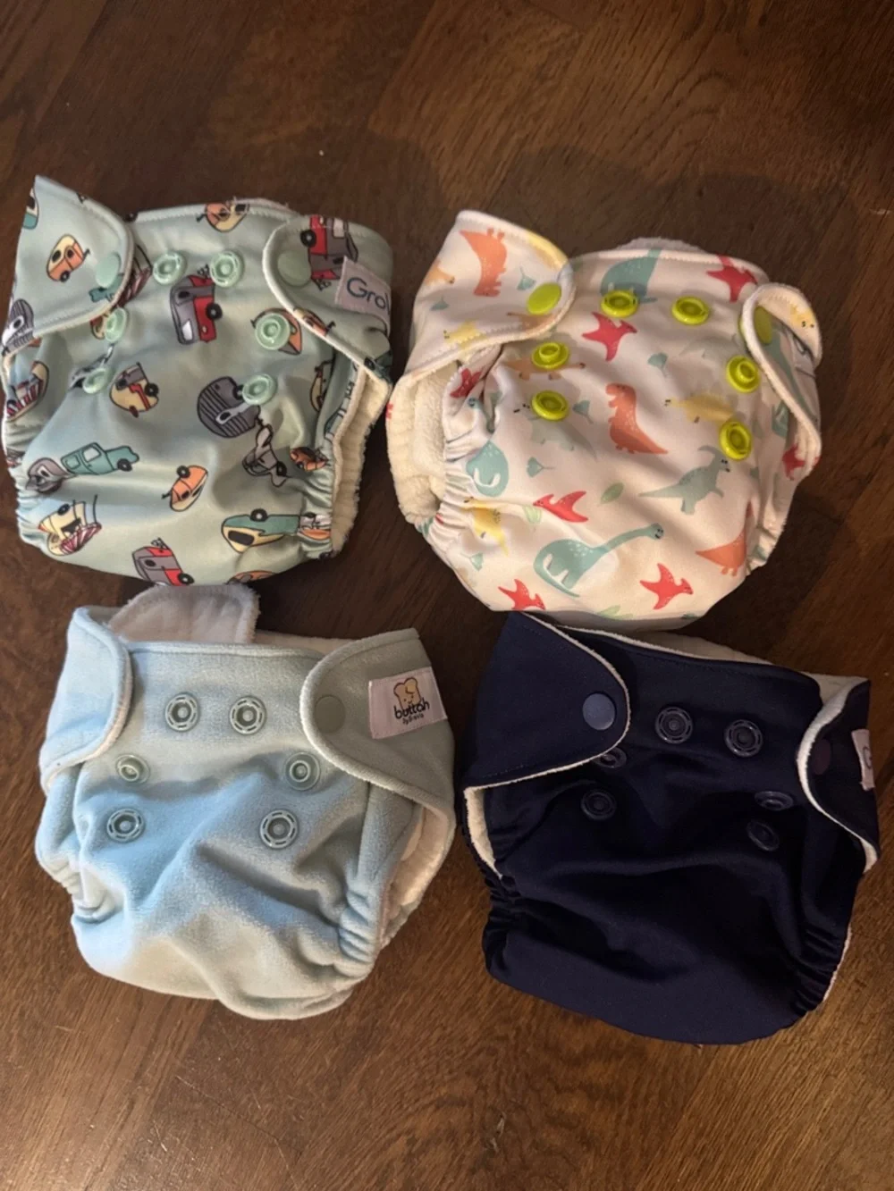 Reusable Kids Diaper and Cover Set - Blue, Navy, Aqua, White Dino & Car Prints